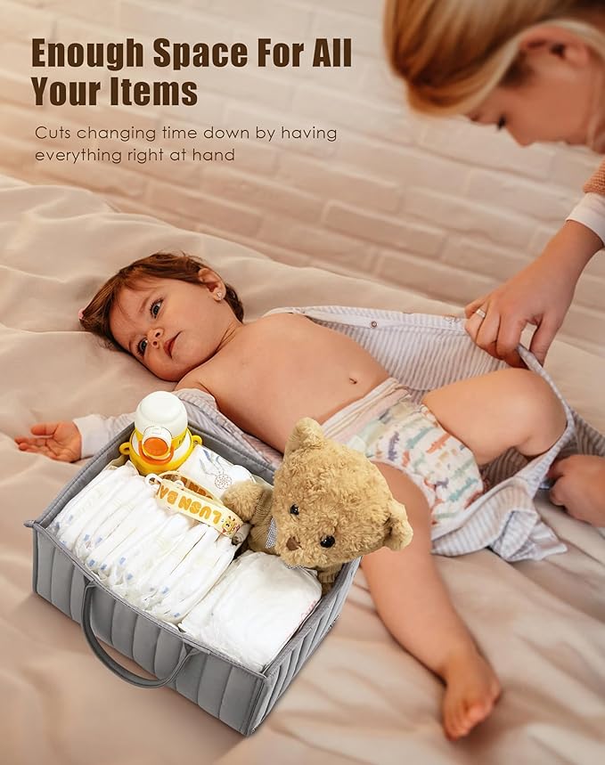 SWEET DOLPHIN 2-Pack Baby Diaper Caddy Organizers, Stylish Storage Baskets for Newborn Essentials, Diaper Station & Car Travel, Value Bundle for Baby Shower Gifts & Registry Must-Haves - Grey