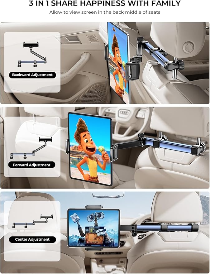 Headrest Tablet Holder for Car Accessories : [18.11-inch Long Arm] 3-in-1 Backseat Tablet Holder for Kids Road Trip Compatible with iPad Switch Smartphones & Tablets or Other 4.7-13" Devices