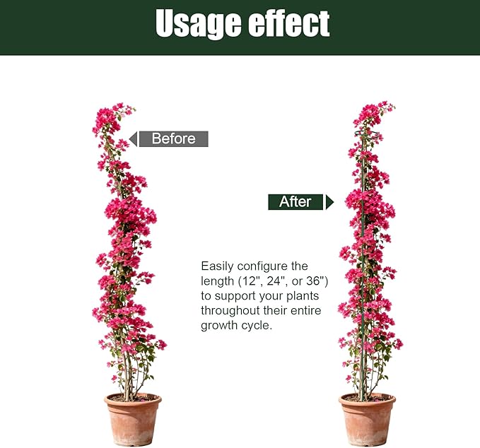 4.5mm Adjustable Length Plant Stake, Assembled (12 or 24 or 36 inch) Outdoor and Indoor Plant Support Poles for Flowers Marigolds Tomatoes Lilies Peonies Roses Daffodils Flower Clips (8 Set,32 Pcs)