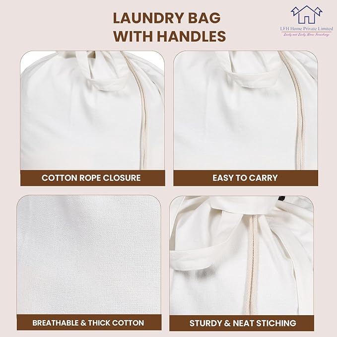 LFH Home Cotton Canvas Extra Large Laundry Bag with Handle, Heavy Duty Drawstring Closure Washable Laundry Bags School Travel, Home, Hotel, College Dorm, Organizer Sack, Toys 28x36-White Thanksgiving