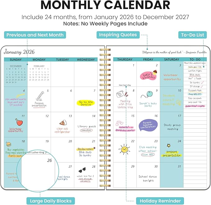 Monthly Planner 2026-2027, 2 Year Months Calendar Planner 2026-2027, Runs from January 2026 - December 2027, 7" x 10", 24 Months, Perfect for School Office Home Planning - Stone Gray