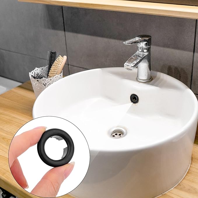 10pcs Sink Overflow Ring, Chrome Plated Bathroom Sink Overflow Trim Ring Cover Drain Hole Insert Cap for Kitchen Bathroom Basin Vanity & Ceramic Sinks (Black)