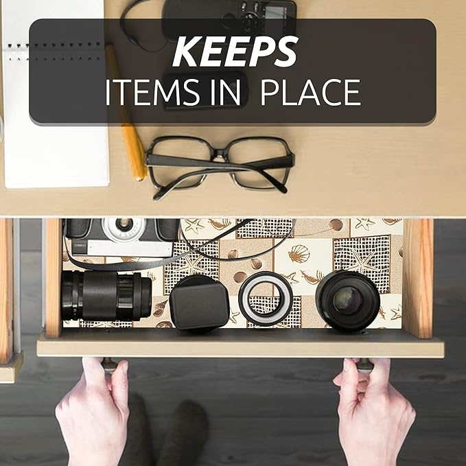 FIFTY FEET 18X96 Inch Shelf Liner for Kitchen Cabinets, PVC Drawer Liner for Dresser Non-Slip Bathroom, Non-Adhesive Cabinet Liner Washable (Beach)(7 Roll)