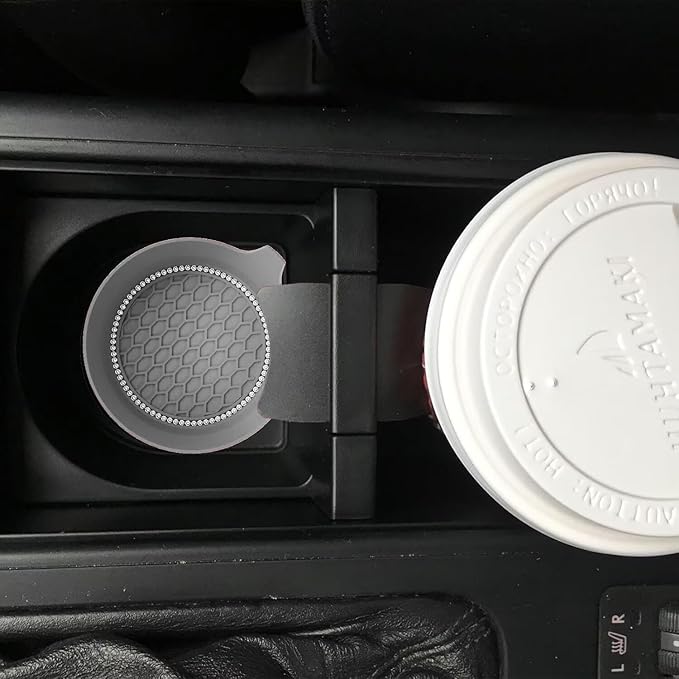 4 PCS Car Cup Coasters, Universal Cup Holder Coaster for Car Accessories, Bling CupHolders Insert for Women Non-Slip Silicone Car Cup Holder Coasters