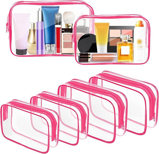 AURUZA Clear Makeup Bag,Portable Travel Toiletry Bags with Zipper, TSA Approved Clear Organizer Bags, PVC Cosmetic Pouch for Airport Airline Compliant