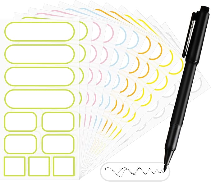 132 Pieces Removable Food Labels Stickers Waterproof Kitchen Labels for POP Food Storage, Home Organization with Marker Pen, 3 Sizes (Colorful)