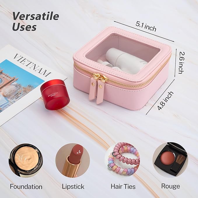 Aveniee Small Clear Makeup Bag,Mini Travel Toiletry Organizer TSA Approved,Waterproof Cosmetic Case with Zipper,Cute Car Essentials Pouch for Women,Pink