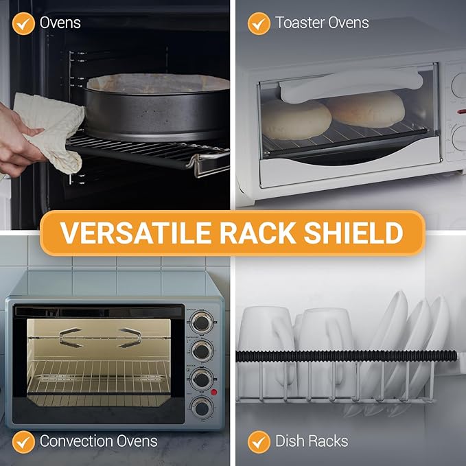 Silicone Oven Rack Shields by Linda’s Essentials (2 Pack) | Heat Resistance Silicone Oven Rack Protectors Guards Against Burns and Scars | 22 Inches Long (Black)