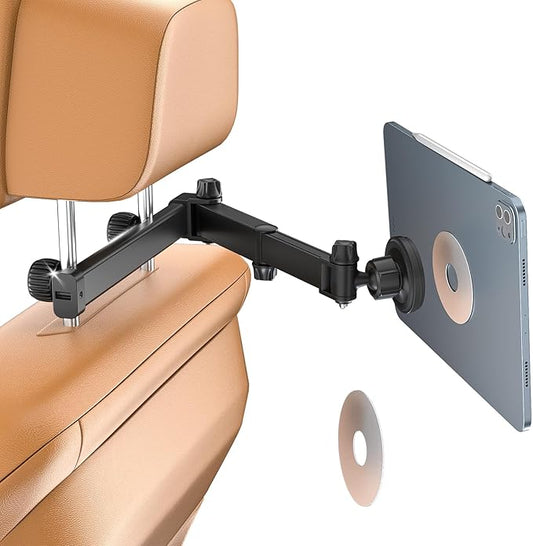 OHLPRO Magnetic Headrest Car Tablet Mount with Foldable Telescopic Arm for iPad Car Holder Back Seat Road Trip Essentials for Kids, Fit for Magsafe Phone iPad Galaxy Tab Tablet Kindle Surface Fire HD