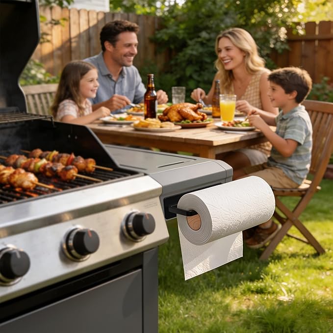 Heavy-Duty Magnetic Paper Towel Holder Fits Jumbo Rolls, Black, Suitable for Kitchens, RVs, Washing Machines, BBQ Carts