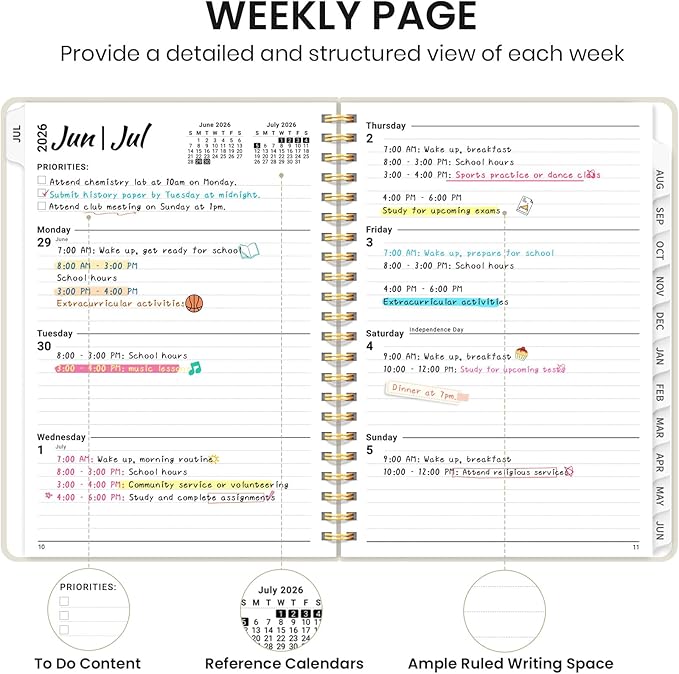 Planner 2026-2027 for Women & Men, Academic Monthly and Weekly Calendar Planner, Jul 2026 - Jun 2027, A5 (6.3" x 8.5"), Teacher Student Planning Book with Tabs, Ideal for Office School Supplies - Beige