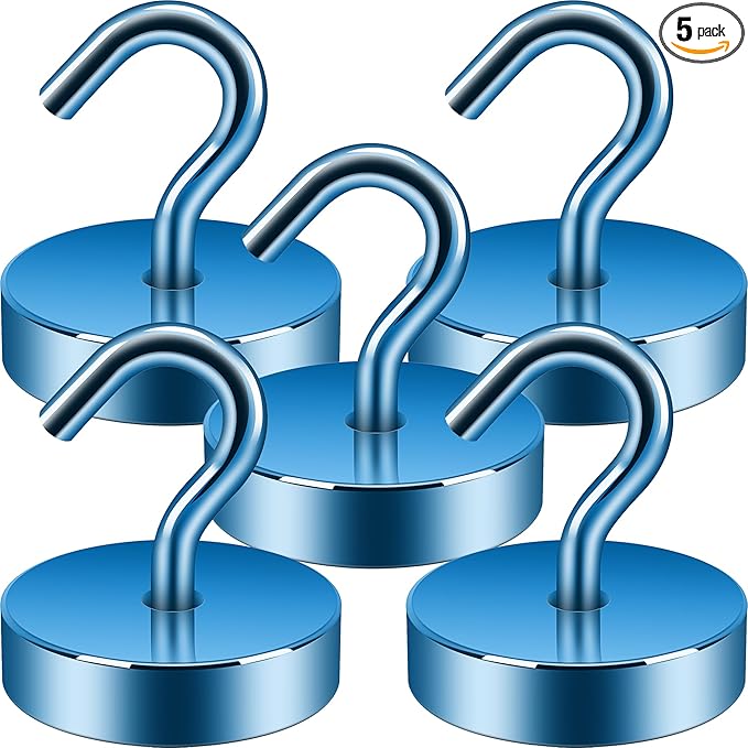 Neosmuk Magnetic Hooks, Cruise Ship Essentials, 80lb+ Heavy Duty Magnetic Hooks for Cruise Cabins, Refrigerator, Grill, Hanging, and Travel | Extra Strong Must-Haves Magnet Hook,RoyalBlue, 5 Pack