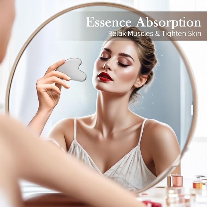 BESKAR Gua Sha Facial Tools, Stainless Steel Guasha Massage Sticks for Jawline Sculpting, Tighten Face Skin and Reduce Wrinkles, Face Eyes Body Neck Massage Tool, Skin Care Gift