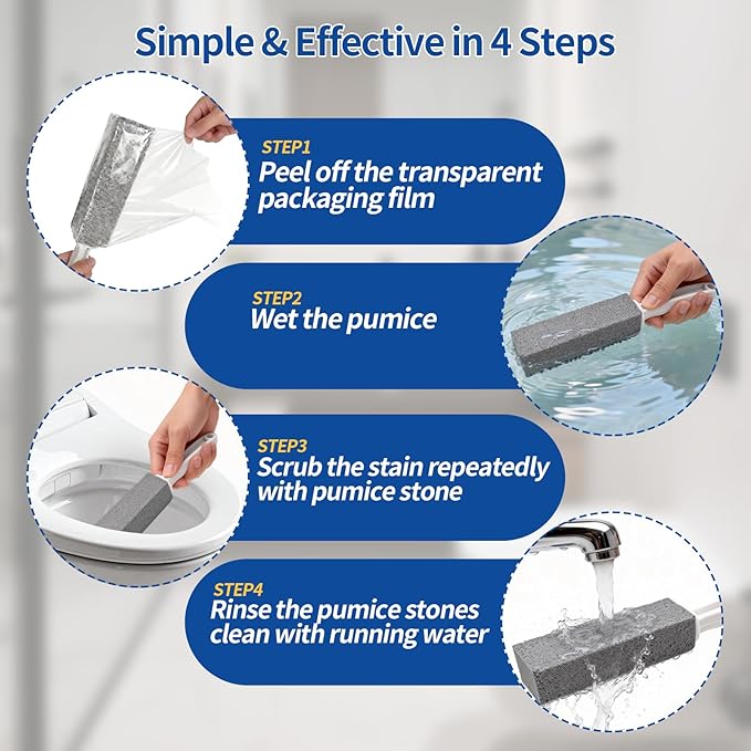 4Pack Pumice Stone Toilet Bowl Cleaner,Toilet Pumice Stone with Handle with Handle for Limescale, and Calcium Deposits Hard Water Stain Remover for Toilets, Tiles, Kitchen Sink and More