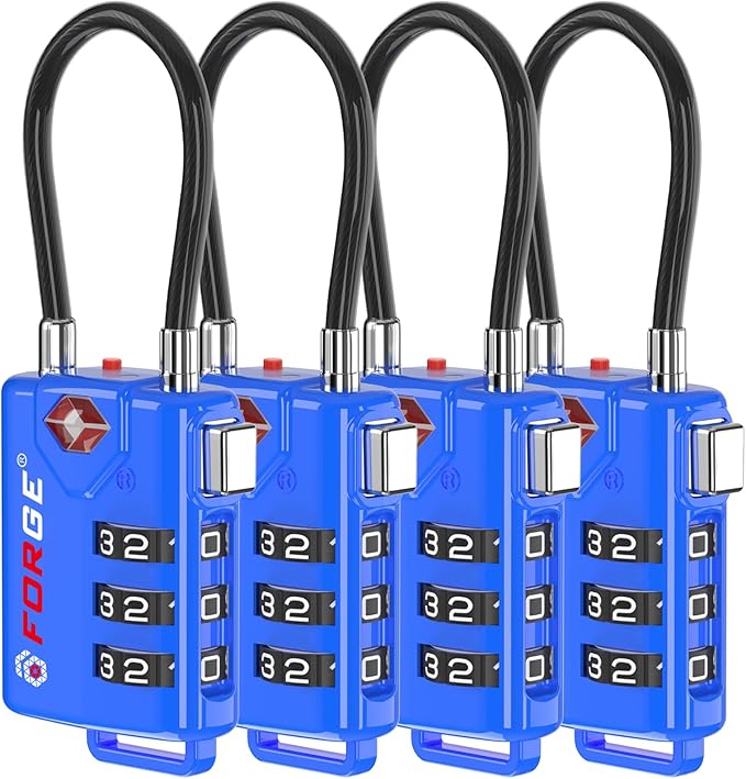 Bright Colors, TSA Approved Luggage Locks 4 Pack, Resettable Combination with Alloy Body, Blue 4 Locks.
