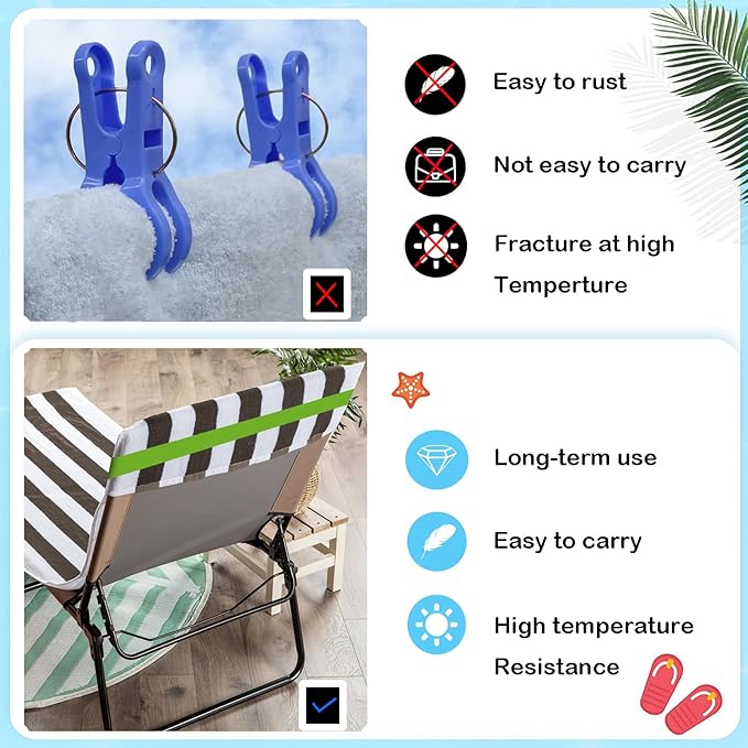 Towel Bands (6 Pack) - Stretch Beach Towel Clips for Beach Cruise Pool Chairs, Lounge Towel Holder Elastic, Cruise Ship Essentials (Green)