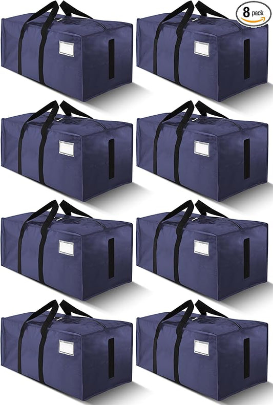HOMESURE Supports 200lbs Heavy Duty Moving Bags - Strong Zipper & Wrap-Around Handles - Water-Resistant Storage Totes, Durable Alternative to Moving Boxes - 8 Pack - Blue