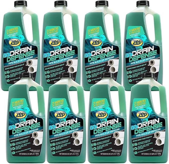 Zep Drain Defense Pipe Build-Up Remover - 64 oz (Case of 8) ZLDC64 - Professional Strength Liquid Pipe Build Up Remover