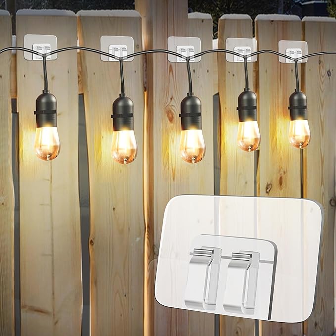 Hooks for Outdoor String Lights Clips: Heavy Duty Cable Clips with Waterproof Adhesive Strips for Hanging Christmas Lights - Outdoor UV-Resistant Clear Sticky Cord Holders Rope Organizer (180)