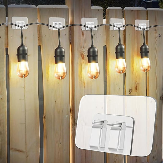 Hooks for Outdoor String Lights Clips: Heavy Duty Cable Clips with Waterproof Adhesive Strips for Hanging Christmas Lights - Outdoor UV-Resistant Clear Sticky Cord Holders Rope Organizer (180)