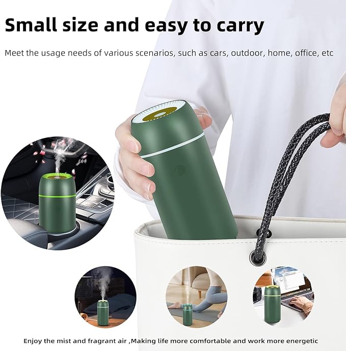 Car Diffuser for Essential Oils Portable Mini Ultrasonic Mist Humidifier 100ml USB Aromatherapy Diffuser Freshener with Colorful Lights for Small Space Home Office Bedroom (Green)