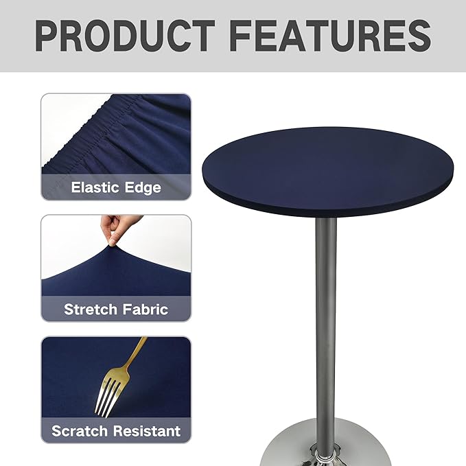 Small Round Fitted Table Cover Cocktail Table Topper Cap Elastic Tablecloth Stretch Spandex Tables Cloth for Bar Pub Party Navy 30 Inch