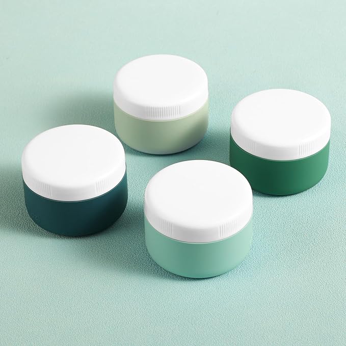 Travel Containers for Toiletries, Silicone Cream Jars BPA-Free, Leak-proof 2oz Travel Size Containers, Portable Size Silicone Jars with Lid for Cosmetic Face Hand Body Cream (4 Pack)