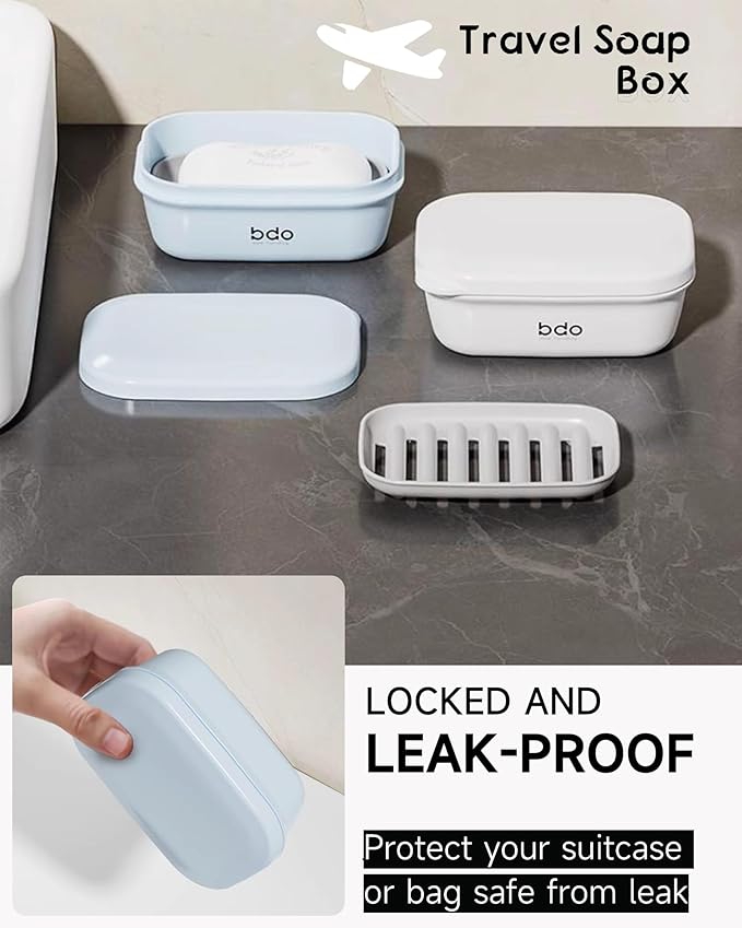 Travel Soap Case, Leakproof Soap Container with Lid, Portable Bar Soap Holder for Traveling, Soap Dishe for Bathroom, Shower, Gym, School, Camping, Vacation, Outdoor (White)