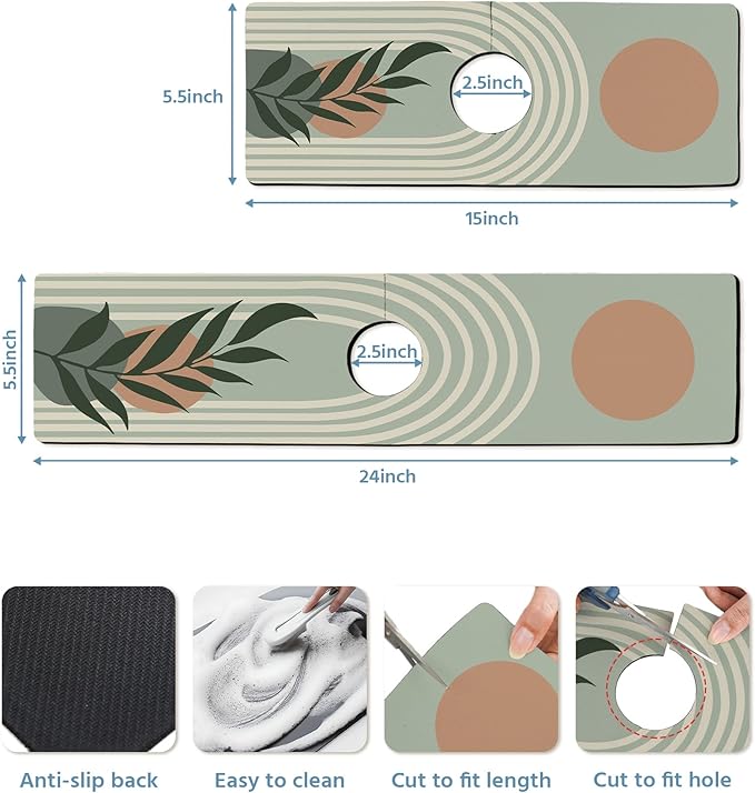 Patterned Sink Faucet Mat Kitchen Splash Guard Super Absorbent Drying Mat, Non-Slip Drain Pad for Kitchen Counter or Bathroom - 24x5.5in
