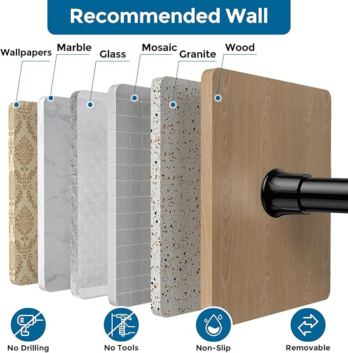 AIZESI Spring Tension Curtain Rods Short Tension Rod (Black,28" to 48"-2Pcs)