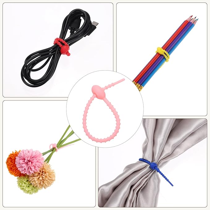PATIKIL 6 Inch Silicone Cable Ties, 20pcs Rubber Reusable Twist Zip Ties Organizer for Home Office Kitchen Food bags Wires Adjustable Bag Clip, Pink