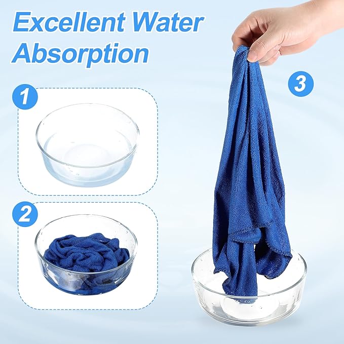HARFINGTON 6 Pack Microfiber Cleaning Cloth, 14" x 14" Multi-Functional Cleaning Towels Reusable Absorbent Rags with Hook for Car Wash Kitchen Household Window Clean, Sapphire Blue