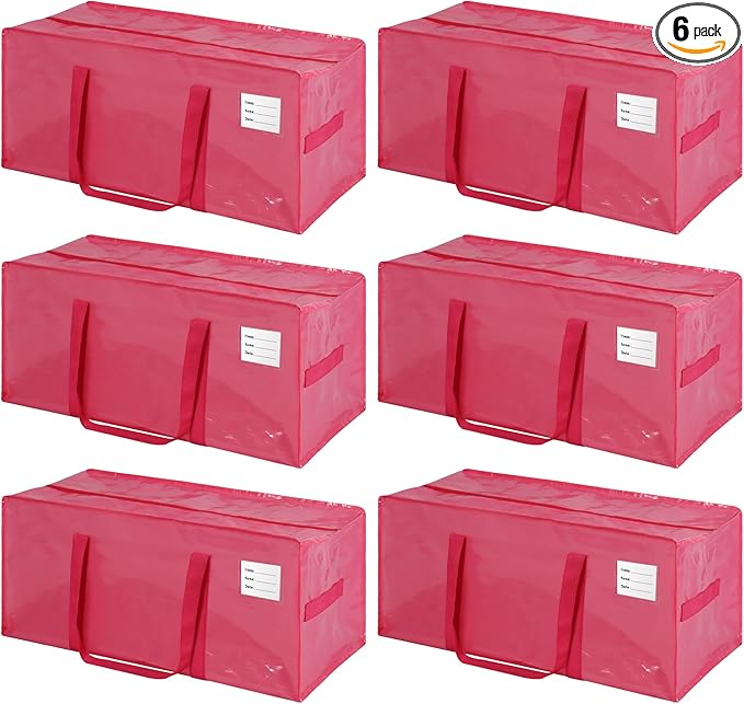 6 Pack Heavy Duty Extra Large Moving Bags with Handles,Waterproof Foldable Storage Totes, Clothing Storage Bags, Packing Moving Boxes for College Supplies, Pink