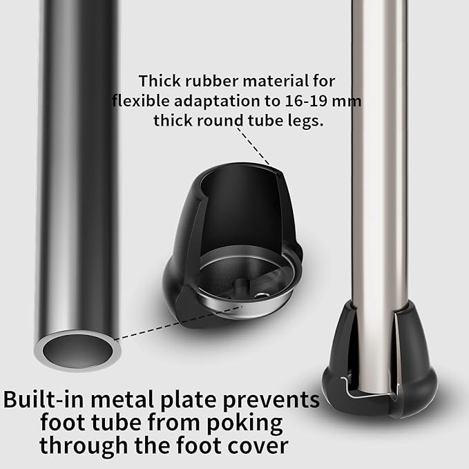 0.75 Inch Heavy Duty Rubber Chair Leg Caps - 8 PCS Non-Slip Furniture Floor Protectors with Metal Inserts for Wood, Tile, Carpet - Fits Chairs, Stools, Bar Stools