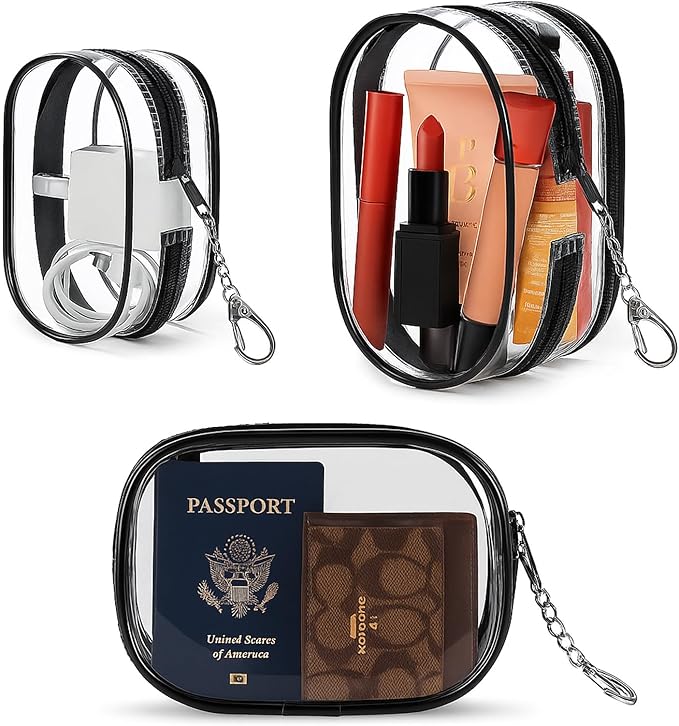 XEWEA Small Clear Toiletry Makeup Bag Portable Waterproof, 3PCS TSA Approved Cosmetic Case with Zipper, Electronics Organizer Cable Charger Pouch, Travel Essentials, Accessories Bag Purse