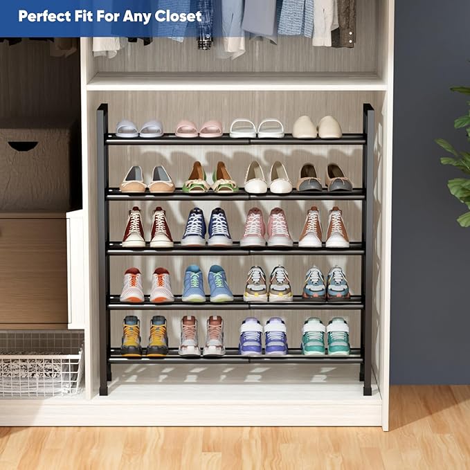 Abiglifty 5-Tier Expandable Shoe Rack,17"-33" Adjustable Shoe Rack for Closet,Metal Shoes Shelves for Front Door Entrance, Garage & Corridor, Free Standing Shoe Holders, Easy to Assemble,Black