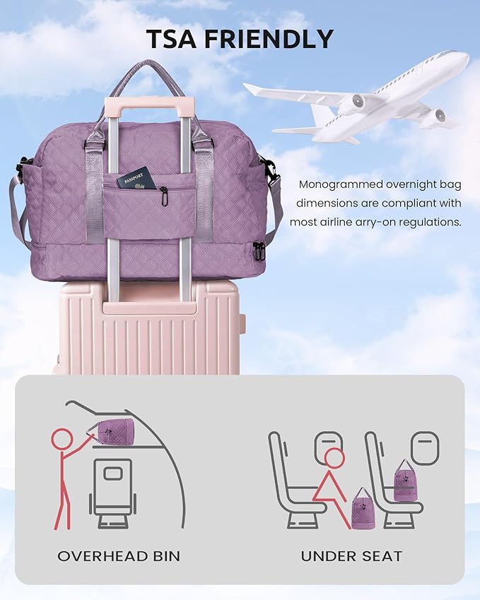 Personalized Gifts-Girls Duffle With Shoe Compartment, Personalized Weekender, Monogram Overnight Bag, Letter Travel With Makeup Bag, Birthday Gift For Women Girl (Letter L)