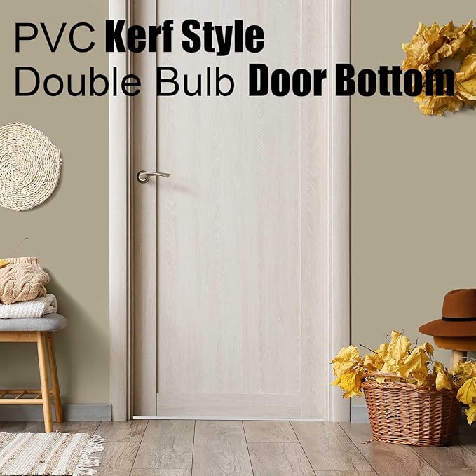 1 Pcs 36" Double Bubble Kerf Door Sweep 1-3/4" Wide Vinyl Weatherstrip Seal for Exterior Doors, Energy Efficient Draft Stopper, Easy Slide in Installation, Blocks Dust/insects/noise (White)