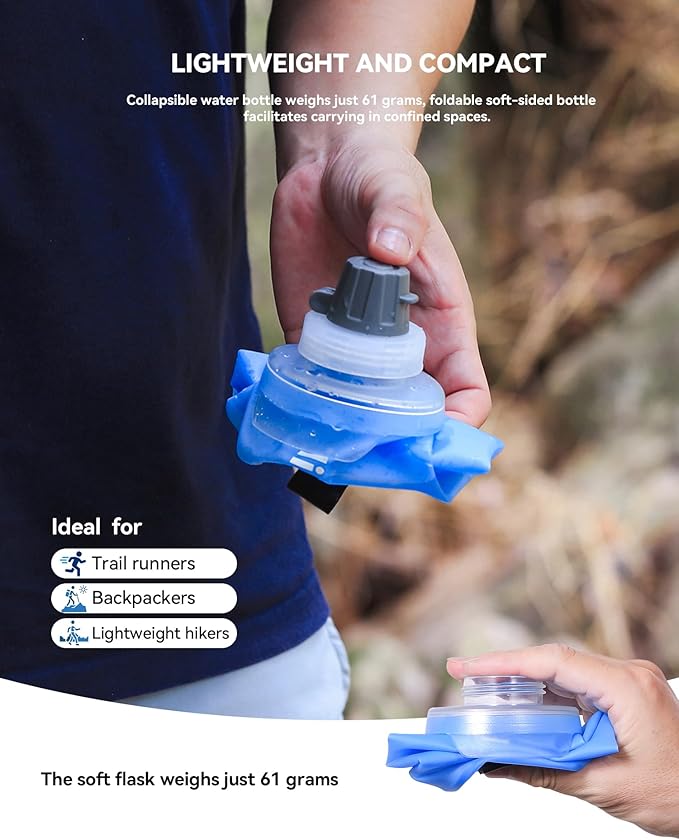 Ultralight Collapsible Water Bottle, Compatible with 42mm BeFree Water Filter Cartridge, 1.0L Leakproof Foldable Water Bottle for Camping, Backpacking, Travel & Endurance Sports