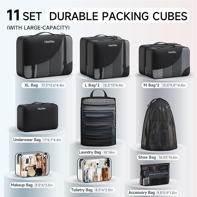 11 Set Packing Cubes for Travel, Gifts for Women Mom, Anti-Tearing Suitcase Organizer, OlarHike Vacation Essentials & Accessories for Cruise Ship