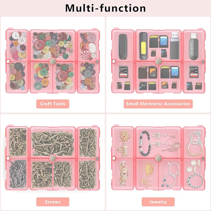 FYY Daily Pill Organizer,7 Compartments Portable Pill Case Travel Pill Organizer,[Folding Design] Large Pill Box for Purse Pocket to Hold Vitamins,Cod Liver Oil,Supplements and Medication-Clear Red