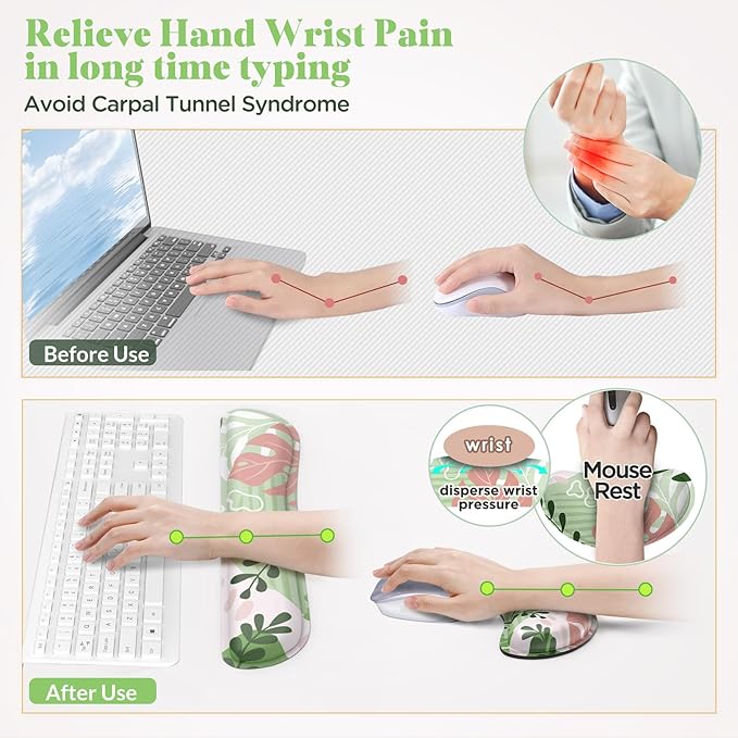 Gimars Enlarge Silky and Superfine Fabric Gel Memory Foam Keyboard Wrist Rest Set, Ergonomic Keyboard Mouse Wrist Support for Typing Pain Relief, Comfort for Office, Gaming, Computer-Morandi Pink
