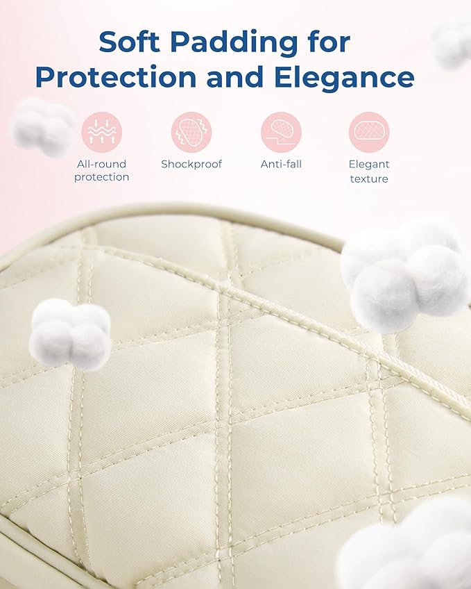 BAGSMART Travel Cord Organizer Electronics Case, Double Layers Puffer Cable Organizer Bag Travel Essentials for Women, Tech Organizer Case for Charger, Phone, Flash Drive - Beige