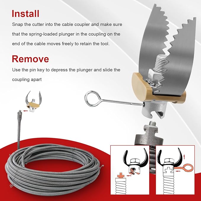 52812 T-230 2" Heavy Duty C-Cutter Drain Cleaning Auger for Ridgid Sectional Cables C-4 C-6 C-7 C-8 & C-9, Compatible with Drain Cleaning Machines K-40 K-45 K-50 K-3800