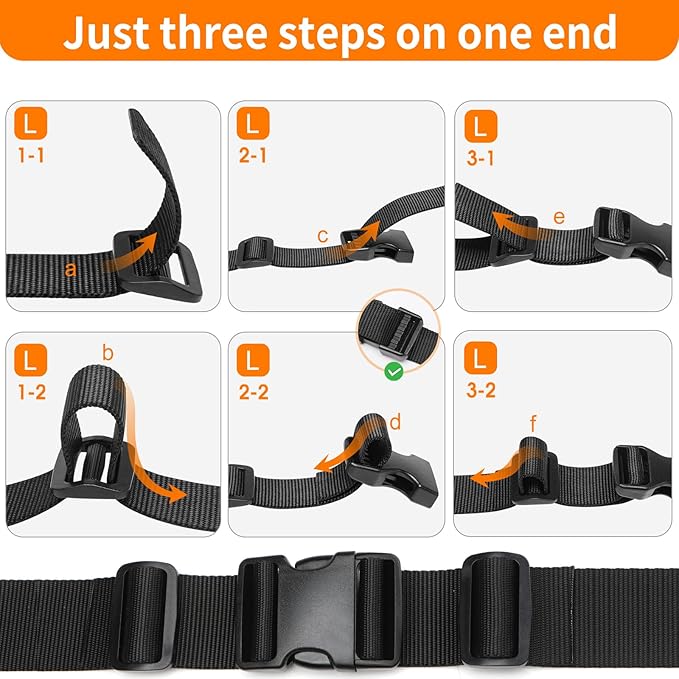 2" Heavy-Duty Buckle & Straps Set: 6-Pack Side Release Plastic Buckles, 6 Yards of Thick Nylon Webbing, 12 Tri-Glide Slide Clips, No Sewing Required (2 Inch Combo Set)