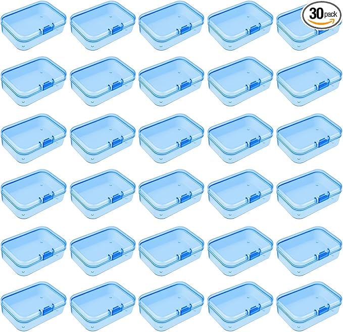 Goodma 30 Pieces Mini Rectangular Plastic Boxes Empty Storage Organizer Containers with Hinged Lids for Small Items and Other Craft Projects (Blue, 2.6 x 1.8 x 0.8 inch)