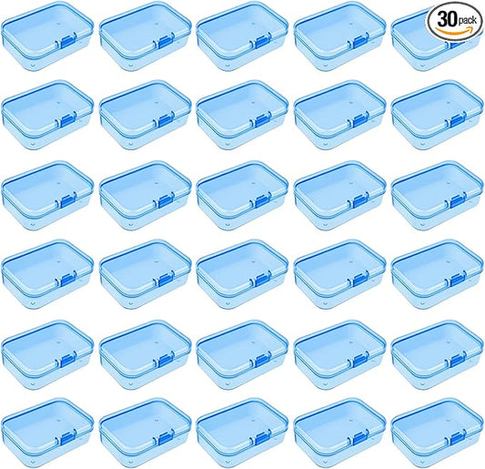Goodma 30 Pieces Mini Rectangular Plastic Boxes Empty Storage Organizer Containers with Hinged Lids for Small Items and Other Craft Projects (Blue, 2.6 x 1.8 x 0.8 inch)