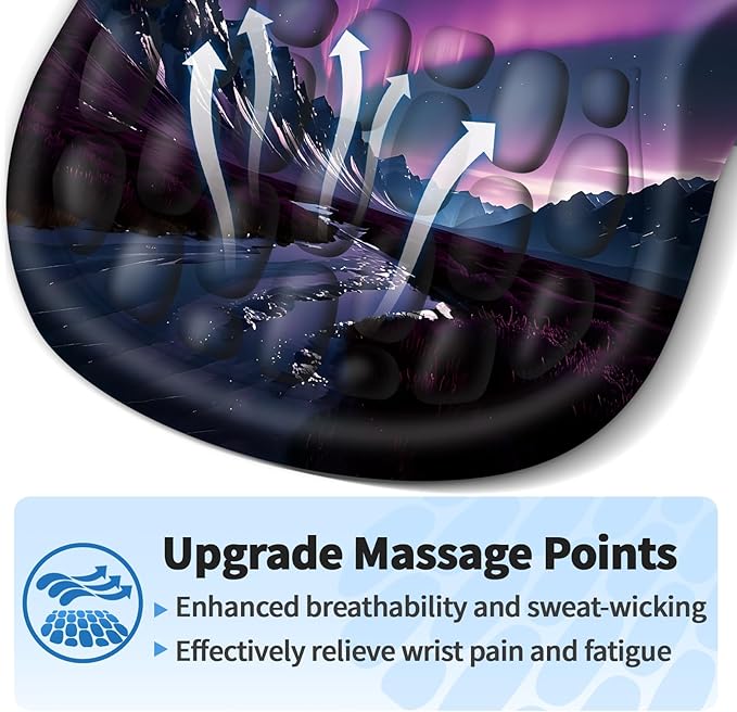 YIWEI Ergonomic Mouse Pad with Wrist Rest - Comfortable Office Mousepad with Memory Foam Wrist Support for Carpal Tunnel Relief, Mouse Pads with Non-Slip Base for Gaming and Home (Aurora)