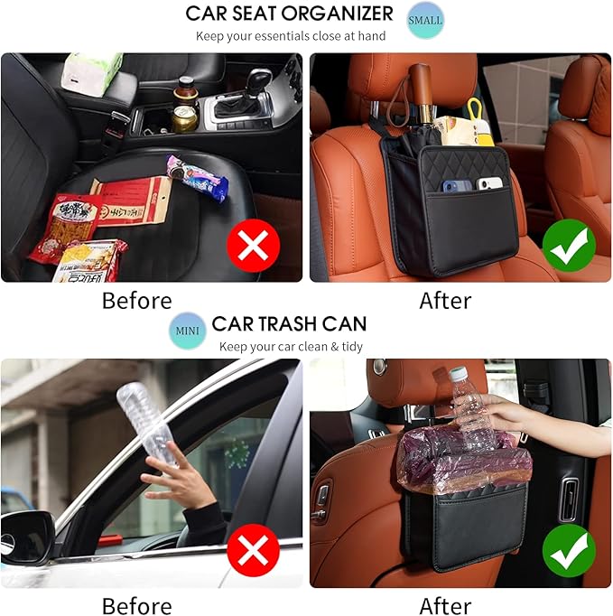 2Pack Car Seat Back Hanging Bag Car Document Holder Multi-Pocket Bottle Bag Storage Waterproof Pu Leather Box Organizer Travel Tidy Pouch Pocket Kids