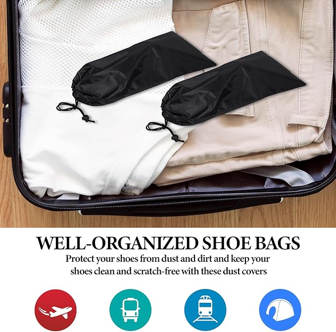 20 Pack Dust Bags For Shoes, Fabric Shoes Bags For Travel, Shoe Bag With Drawstring, Reusable Single Shoe Pouch For Protecting And Storing Shoes, Shoe Dust Bags For Men Women, Black